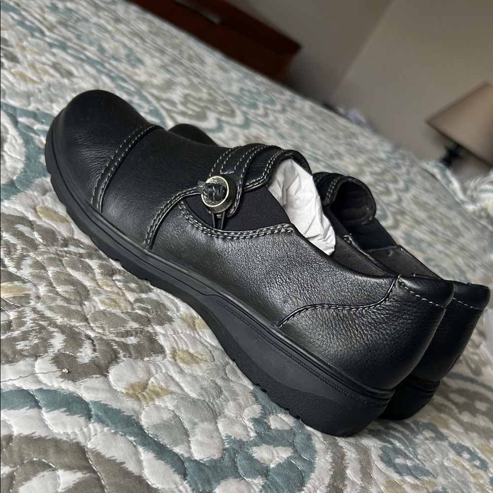 Clarks Black Leather Slip-On Loafers